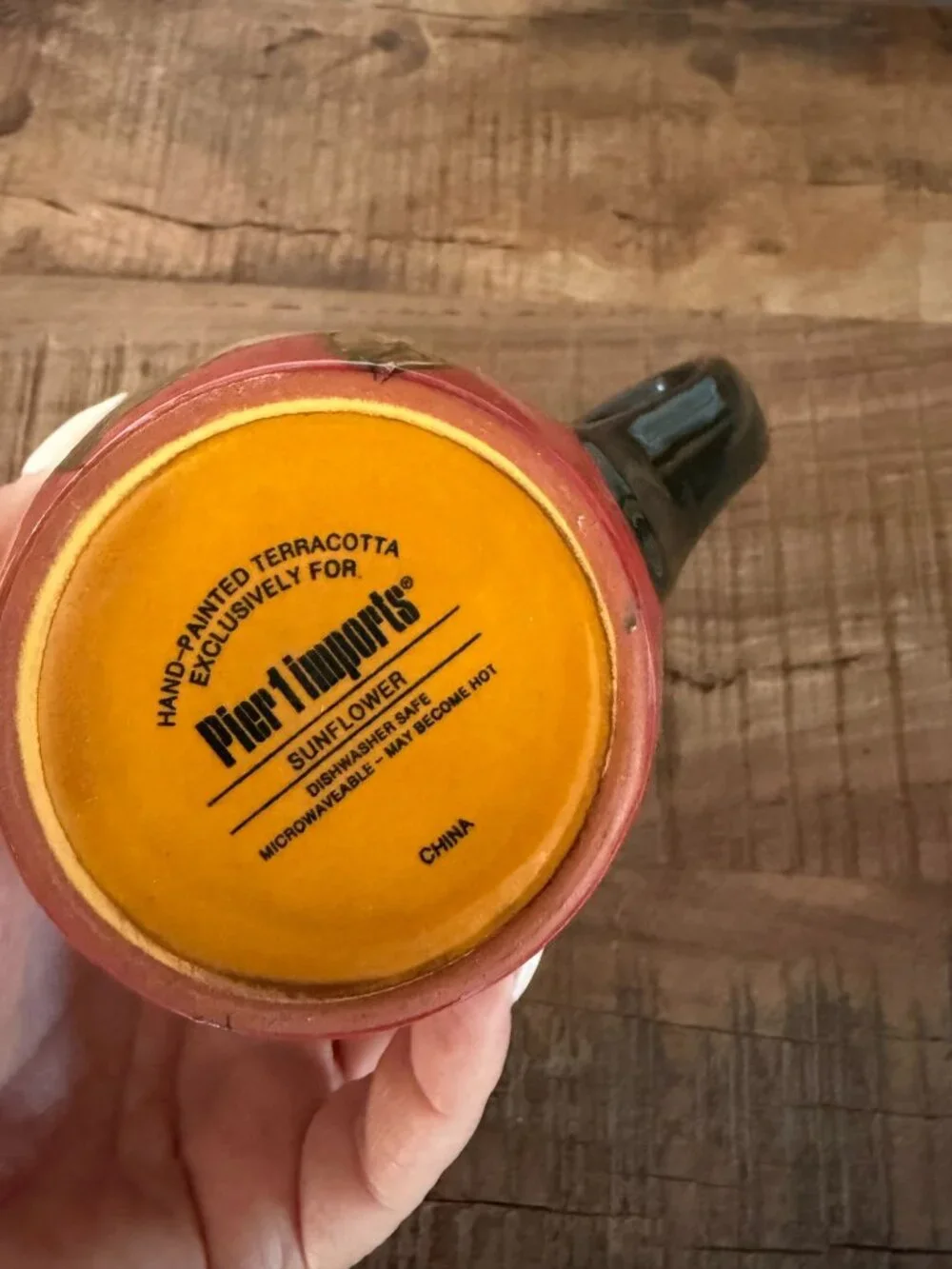 Pier 1 Imports Hand-Painted Terracotta Sunflower Mug